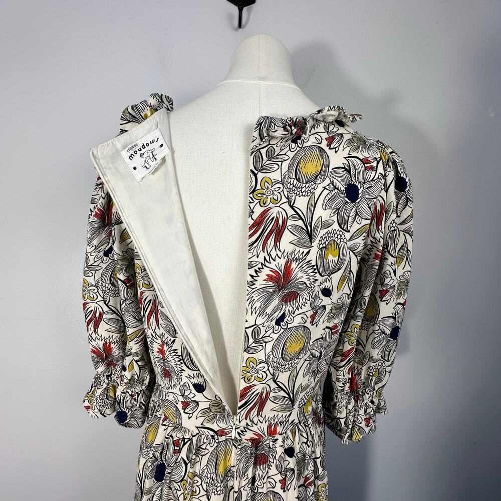 Meadows Floral Midi Dress Cottagecore Boho Ruffle Hem Puff Sleeve Romantic Sz 8 - Picture 9 of 13